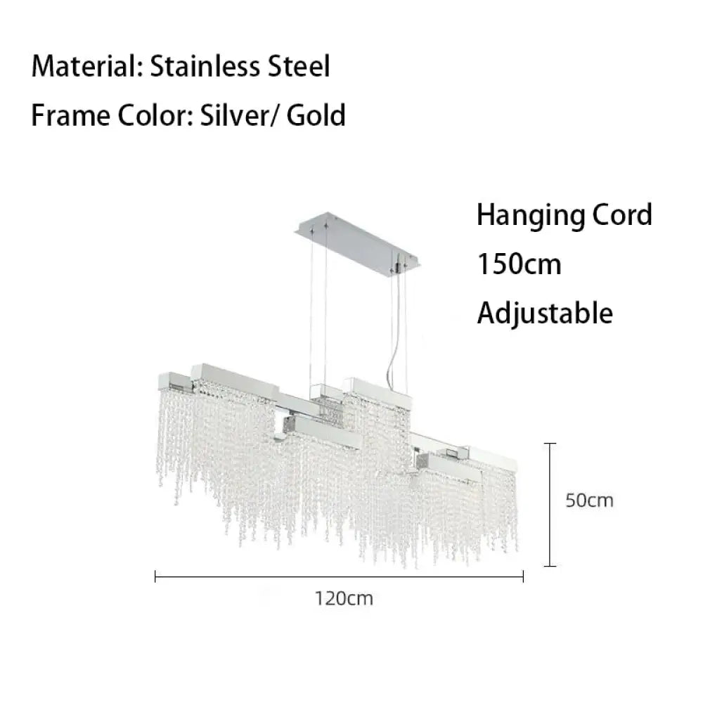Artistic Luxury Tassel Crystal Ceiling Chandeliers - Silver/Gold 120Cm / Silver Frame Warm Light