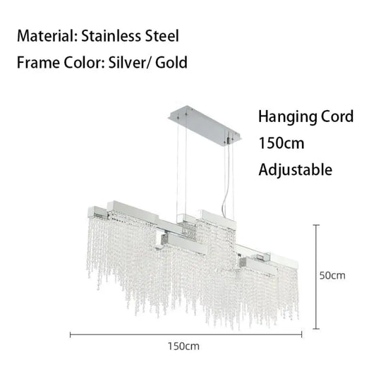 Artistic Luxury Tassel Crystal Ceiling Chandeliers - Silver/Gold 150Cm / Silver Frame Warm Light