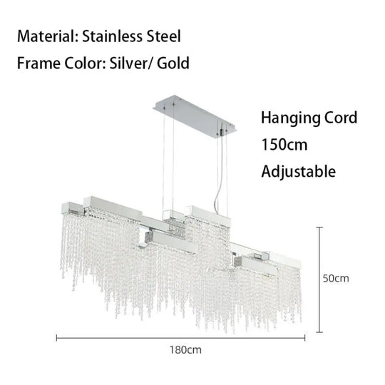 Artistic Luxury Tassel Crystal Ceiling Chandeliers - Silver/Gold 180Cm / Silver Frame Warm Light
