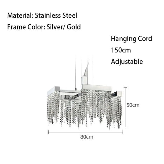 Artistic Luxury Tassel Crystal Ceiling Chandeliers - Silver/Gold 80Cm / Silver Frame Warm Light