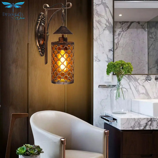 Artpad Chinese Style Vintage Indoor Bathroom Wall Led Light Bedside Glass Kerosene Lamp Bar