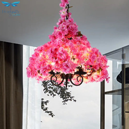 Asellus Tertius - Industrial Cherry Blossom Metal Chandelier: Pink Led Hanging Lamp