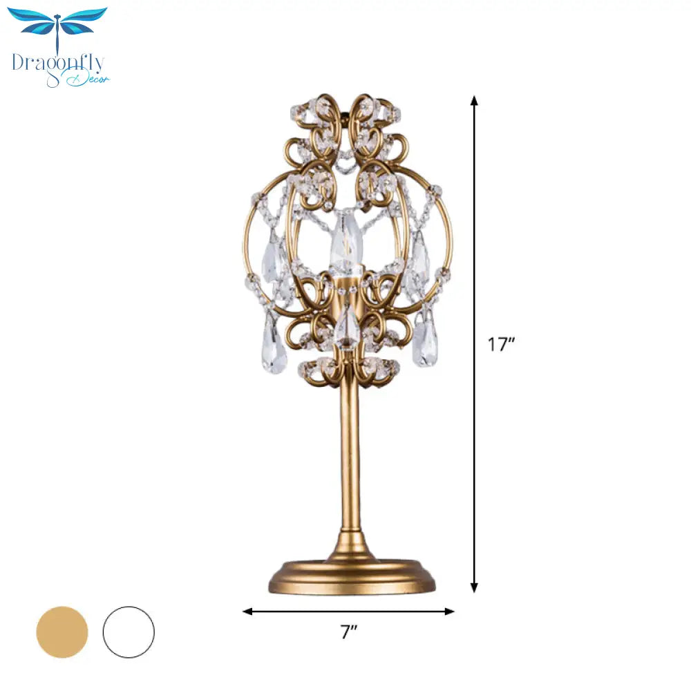 Askella - Retro Style Lantern Table Lamp Metal 1 - Light Nightstand Lighting In White/Gold With