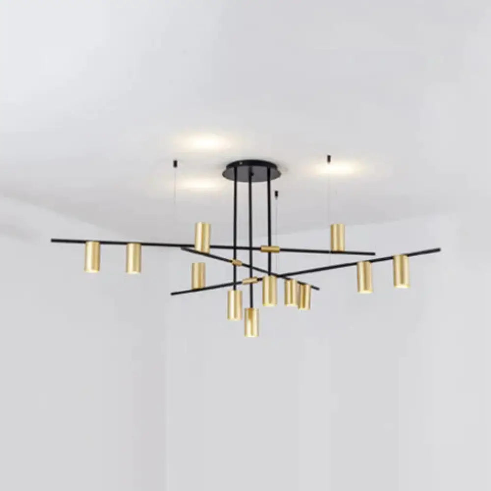 Asymmetrical Cylinder Chandelier Lighting Fixture Modern Metal 3/4/9 Heads Gold Ceiling Lamp For