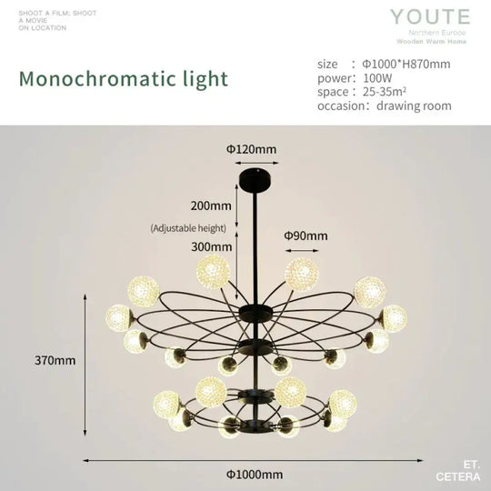 Atom - Nordic Creative Led Pendant Light Dia100Cm 20Heads / Warm Light(3000K) Pendant