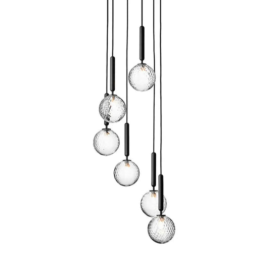 Auraolie - Modern Black Globe Multi Light Chandelier Simple Glass Pendant Lighting Fixture For