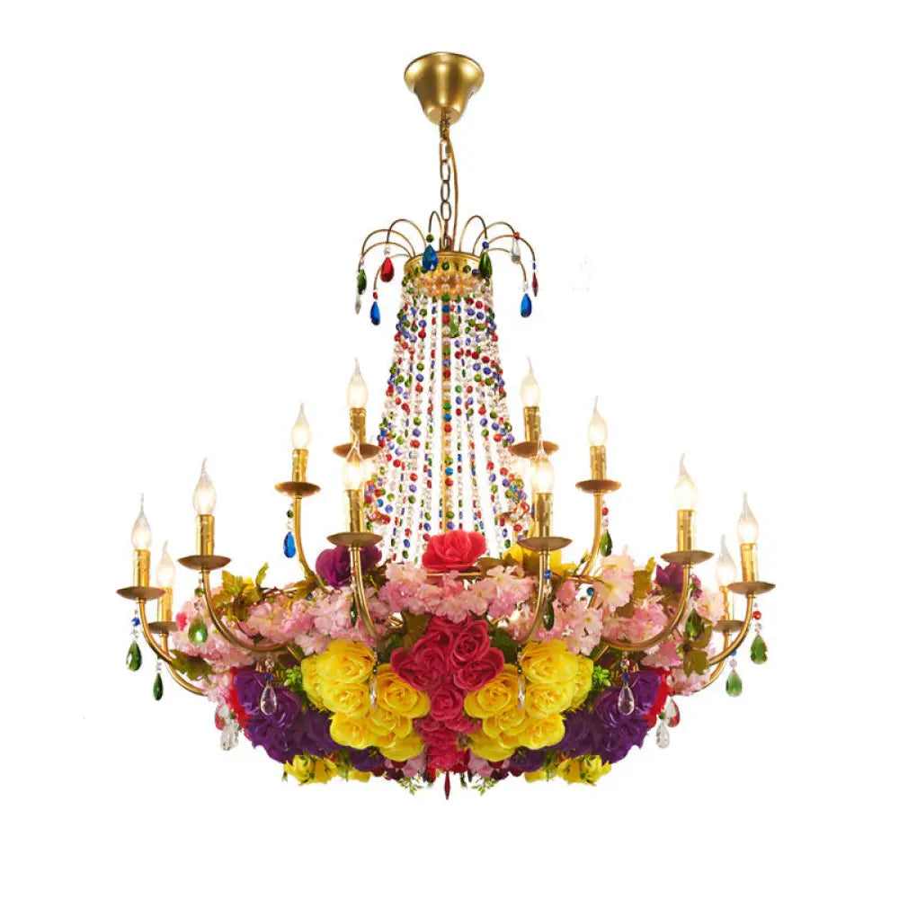 Aurora - Retro Iron Chandelier With Crystal Decor Gold Candle Hanging Pendant 12 /