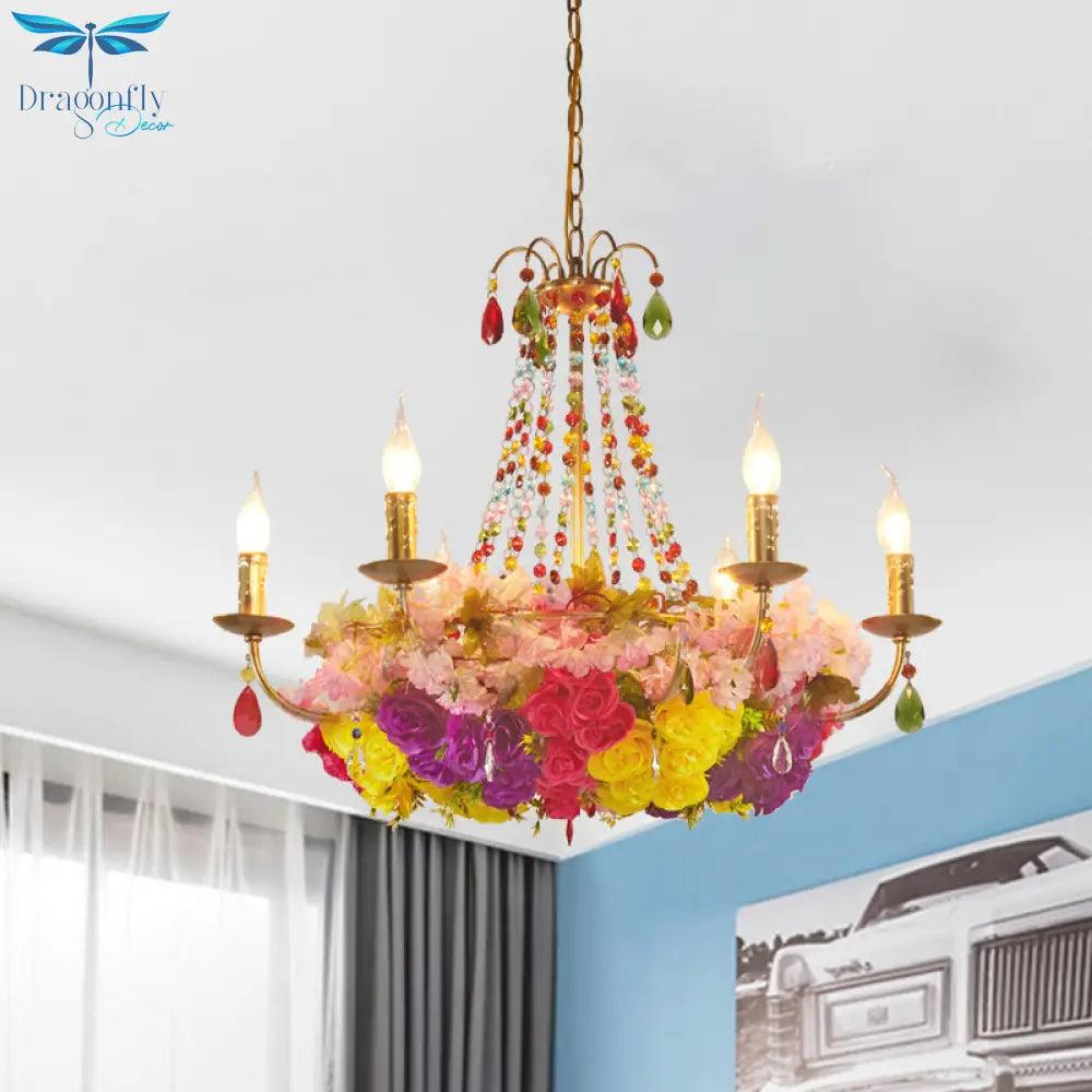 Aurora - Retro Iron Chandelier With Crystal Decor Gold Candle Hanging Pendant