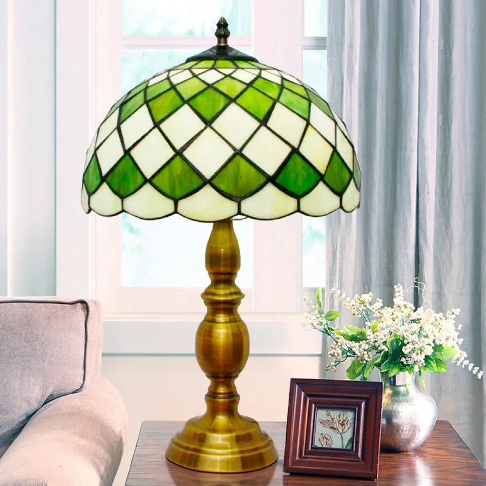 Aurore - 1 - 1 Head Bedroom Nightstand Lighting Mediterranean Green Table Lamp With Lattice Bowl