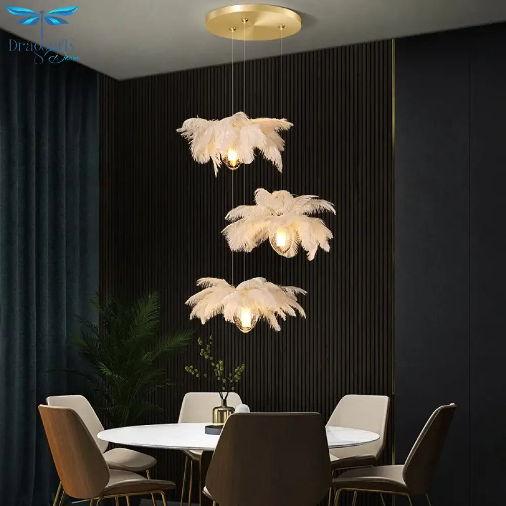 Ava Modern Ostrich Feather Chandelier - Elegant Glass Pendant Light For Staircases And Home Decor
