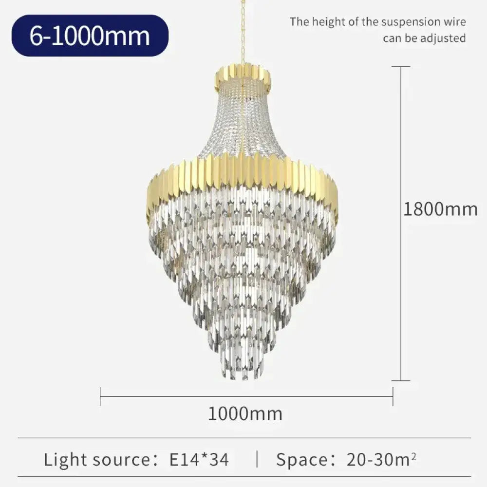 Avah - Gold Large Crystal Chandelier 100Cm / Warm White