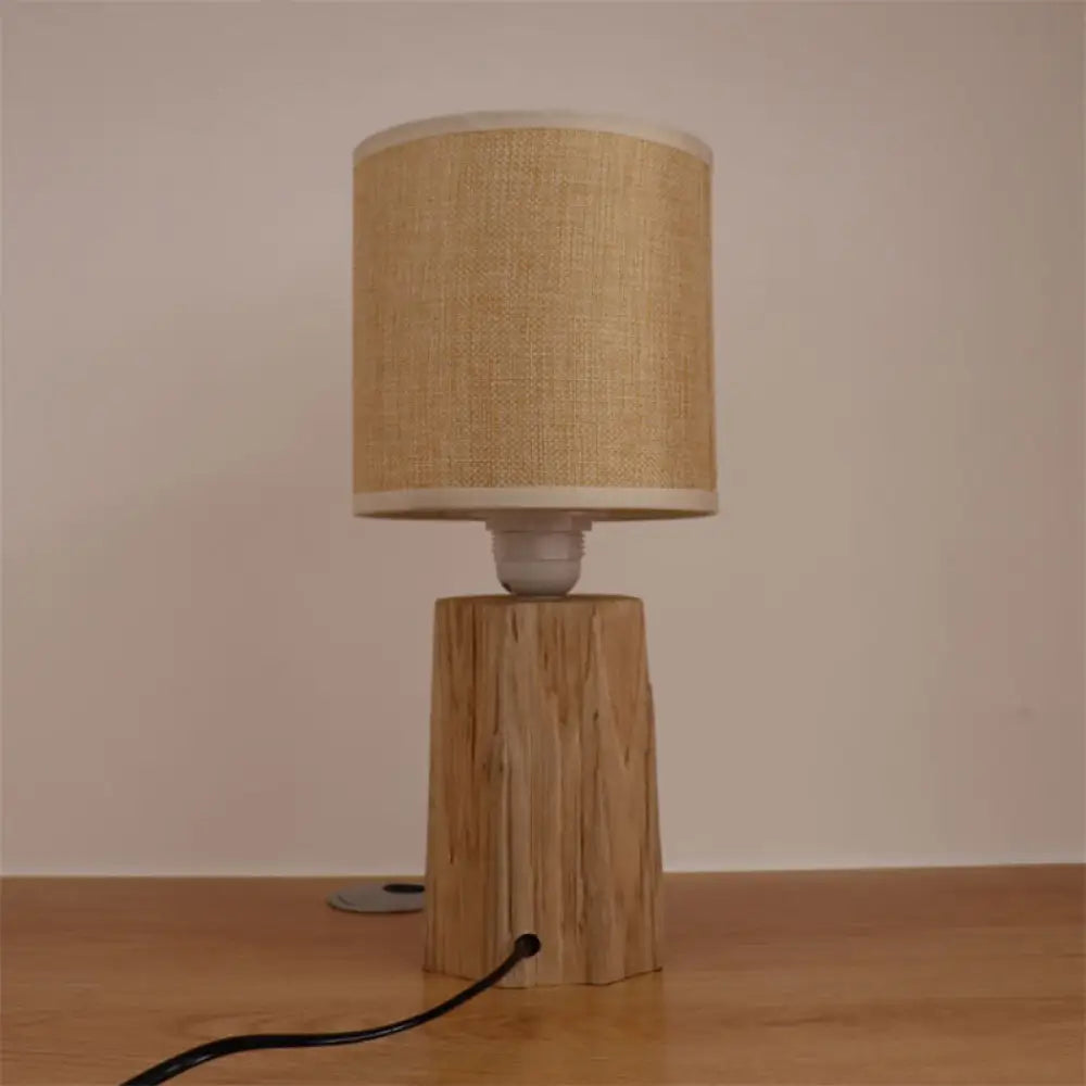 Azmidiske - Classic Style Cylinder Bedroom Night Light With Fabric Shade 1 Wood