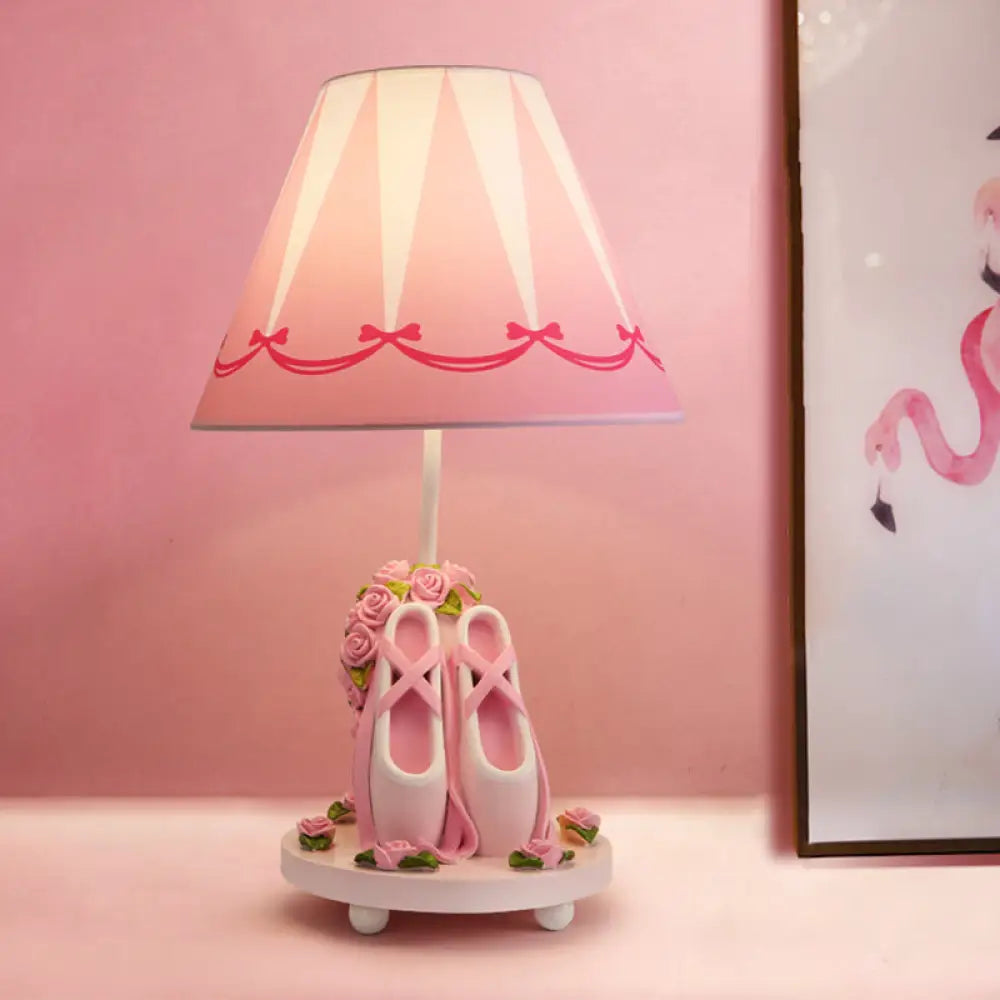 Bailey - Ballet Shoes Girl’s Bedside Night Lamp Resin 1 Head Kids Style Table Light With Cone
