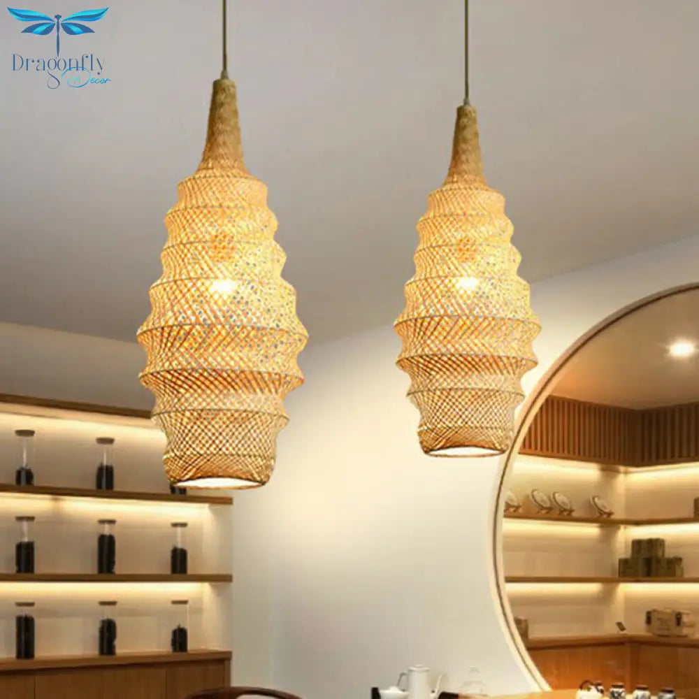 Bailey - Bamboo Cage Pendant Light Fixture Asia 1 - Head Wood Suspension Lighting For Restaurant