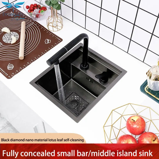 Bar Sink Single Bowl Hidden Black Kitchen Undermount Stainless Steel Square Small Size Sinks Or