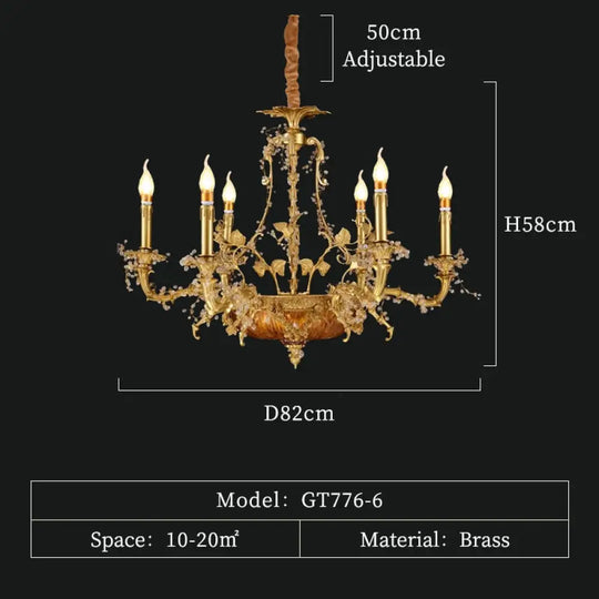 Baroque Copper Oversize Pendant Light Antique Brass Chandelier Hallway 6Lights D82 H58Cm