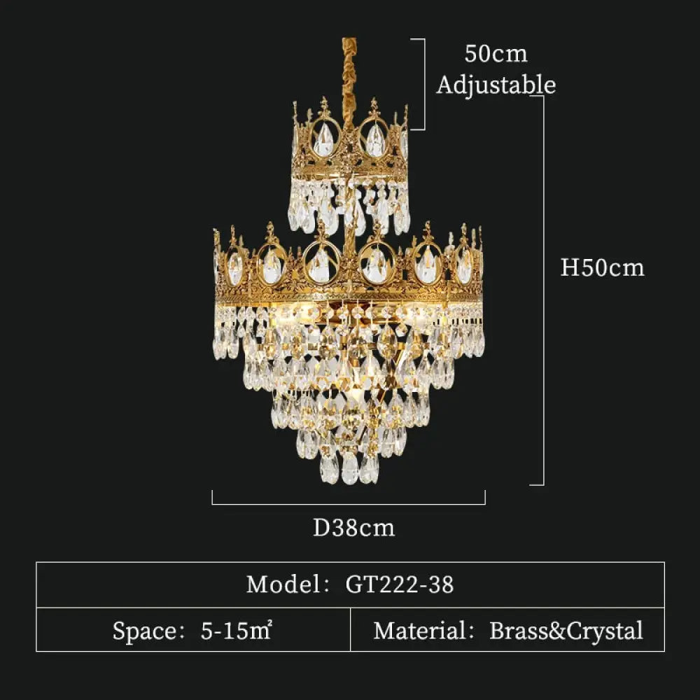 Baroque Royal Crown Crystal Pendant Lamp - Elegant Gold Hanging Light For Living And Dining Rooms