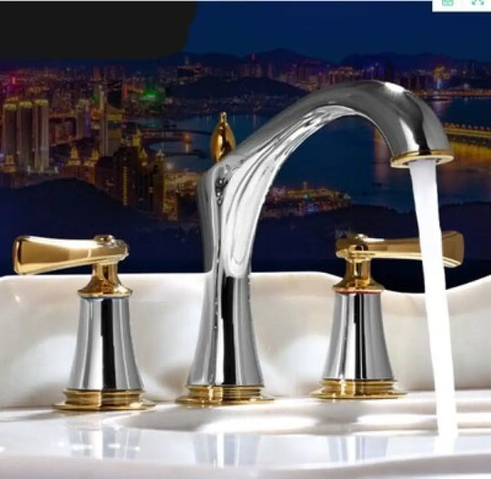 Basin Faucet Widespread American Style Classical Gold Brass Mixer Tap Bathroom Water Sink Chrome