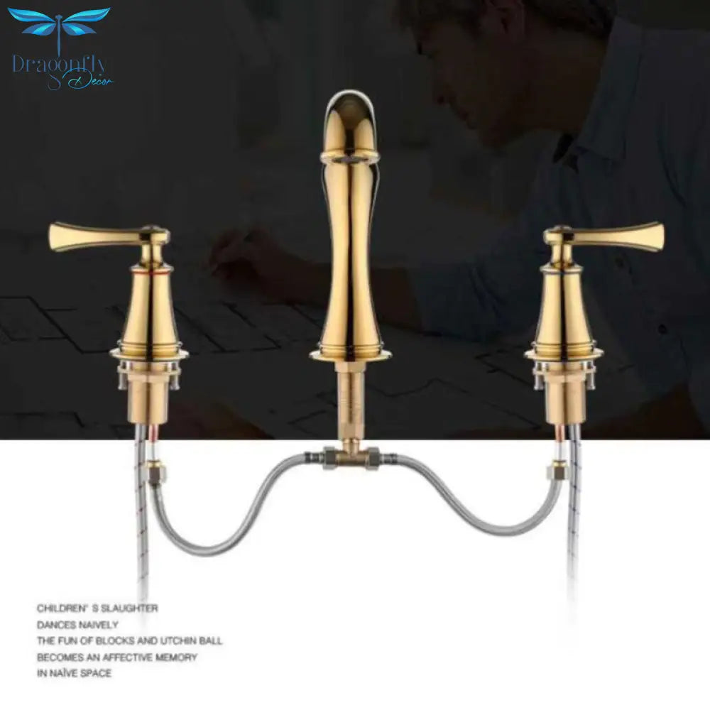 Basin Faucet Widespread American Style Classical Gold Brass Mixer Tap Bathroom Water Sink Faucets