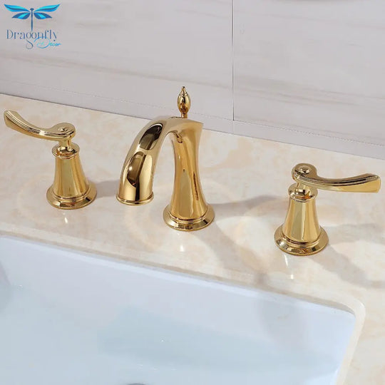 Basin Faucet Widespread American Style Classical Gold Brass Mixer Tap Bathroom Water Sink Faucets
