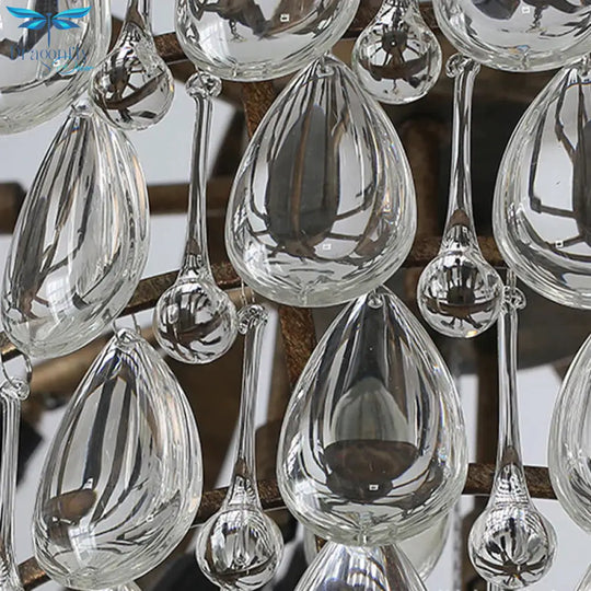 Basket Dining Room Chandelier Pendant Light Traditional Clear Teardrop Crystal 6 Heads Ceiling