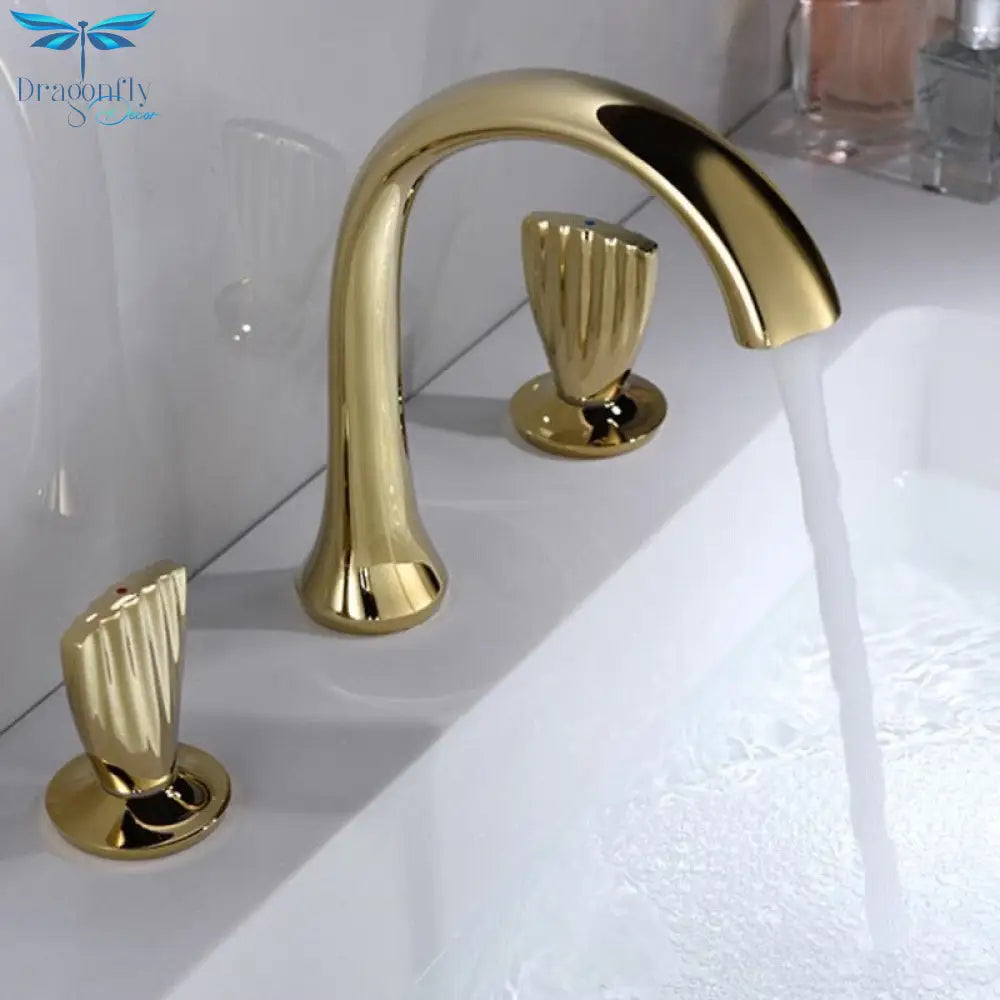 Bathroom Basin Brass Faucet Rose Gold Double Handle Tap Luxury Basin Mixer Hot And Cold Shower Room
