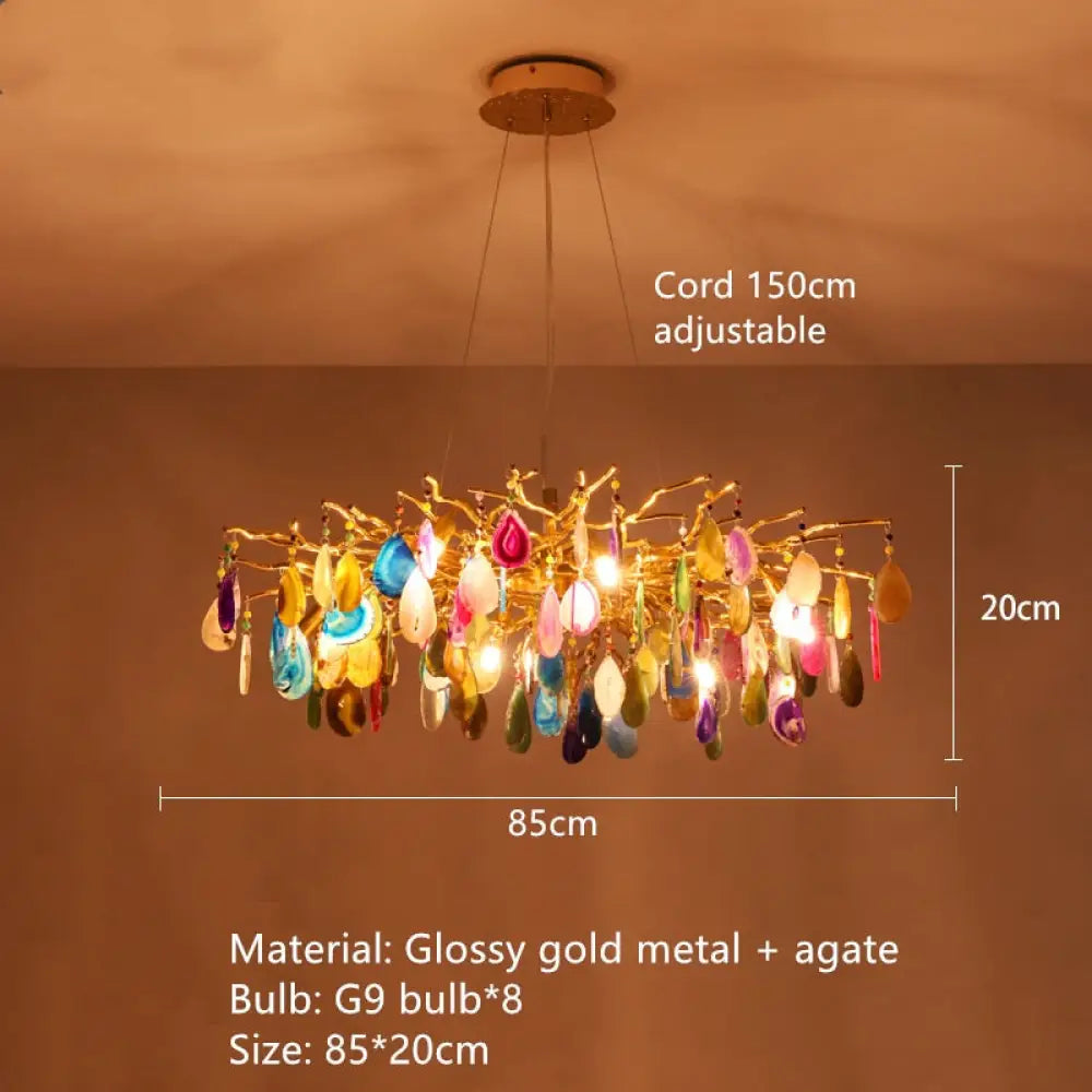 Beautiful Natural Agate Pendant Lights Foyer Bedroom Restaurant Hanging Lamp Gold Metal G4 Bulb Home
