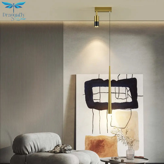 Bedside Chandelier Background Wall Home Decoration Bedroom Golden Pendant Light With Spotlight Lamp
