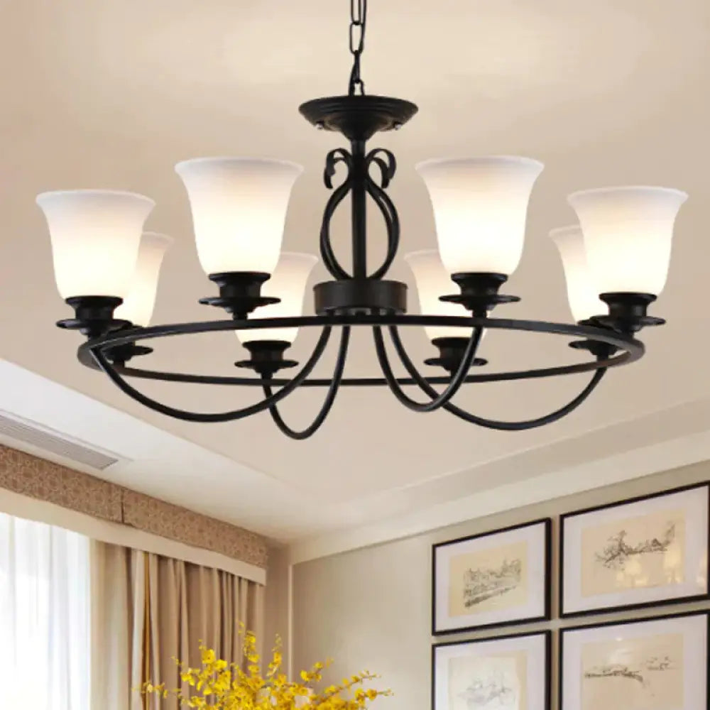 Bell Frosted Glass Chandelier Lighting Traditional 3/6/8 Lights Living Room Pendant In Black 8 /