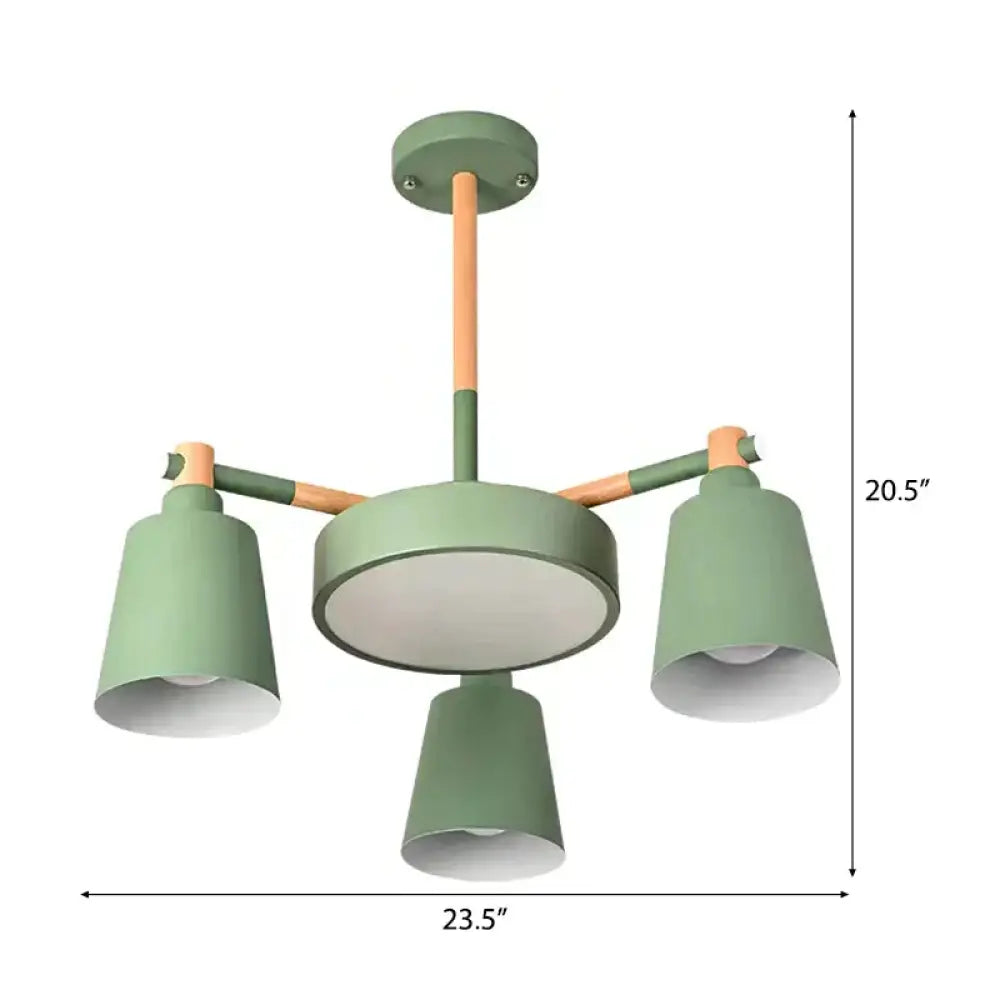 Bell Shade Kindergarten Chandelier Metal 4 Heads Nordic Stylish Pendant Light In Green