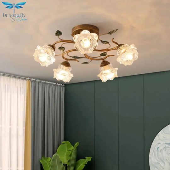 Bella European Vintage Led Ceiling Light - Green Plant And French Flower Design For Villas Hotels