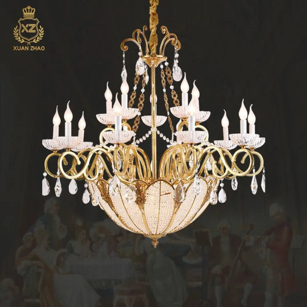 Belle Époque - Large French Copper Crystal Chandelier For Hotel Hall And Living Room 12Lights D85