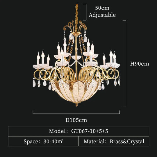 Belle Époque - Large French Copper Crystal Chandelier For Hotel Hall And Living Room 20Lights D105
