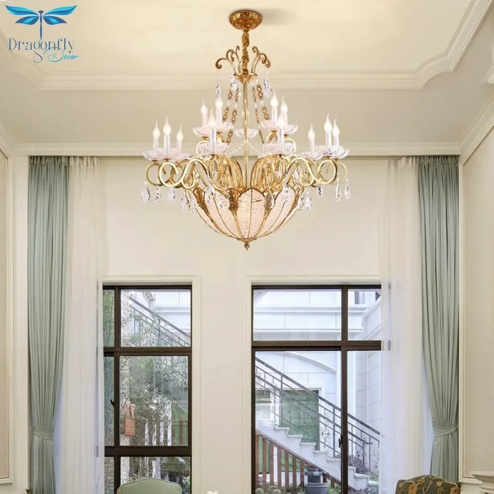 Belle Époque - Large French Copper Crystal Chandelier For Hotel Hall And Living Room Chandelier