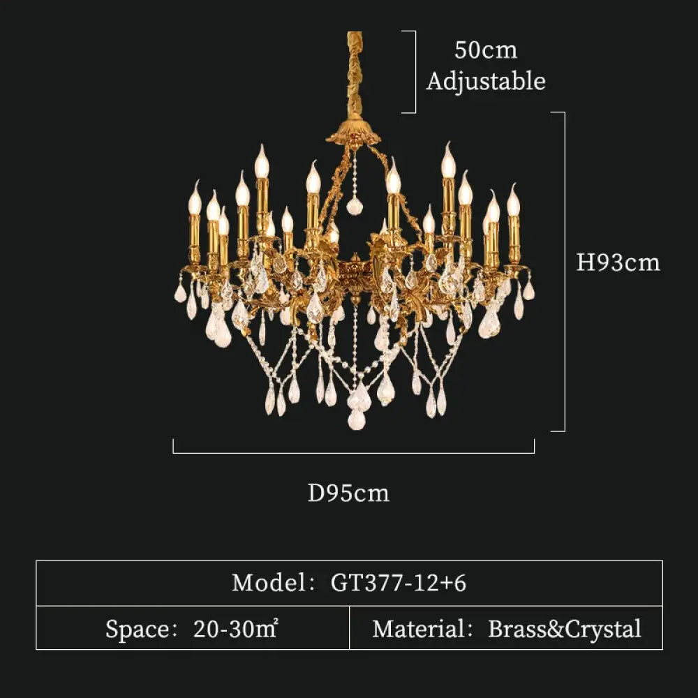Belmond - French Hotel Lobby Luxury European - Style Full Copper Led Crystal Chandelier 18Lights
