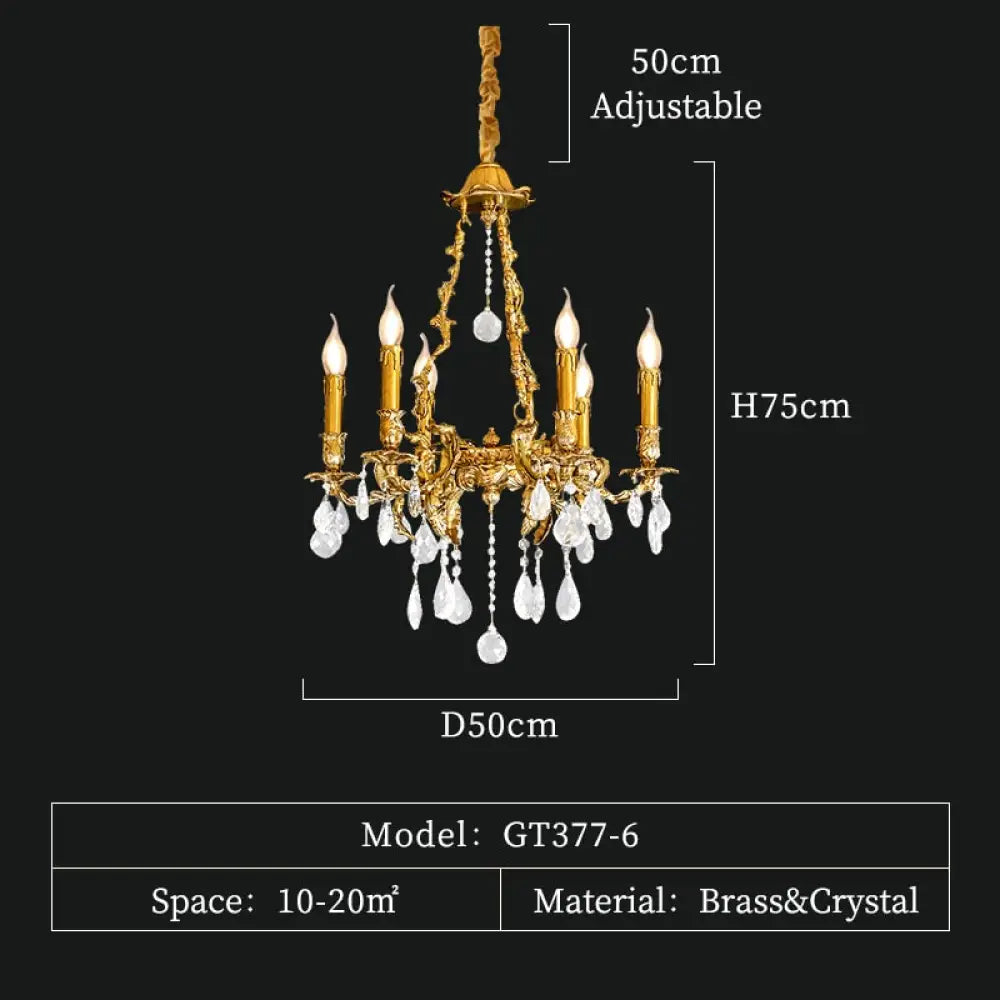 Belmond - French Hotel Lobby Luxury European - Style Full Copper Led Crystal Chandelier 6Lights D50