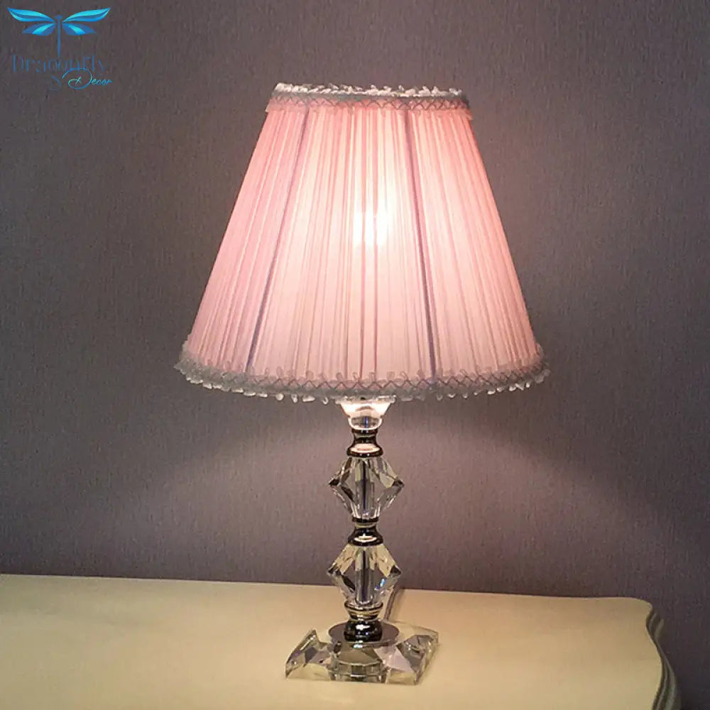 Benetnasch - 1 - Head Pink Crystal Bedroom Desk Lamp With Scalloped Shade