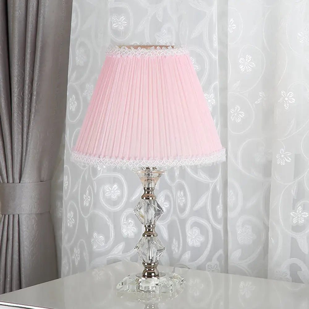 Benetnasch - 1 - Head Pink Crystal Bedroom Desk Lamp With Scalloped Shade / B