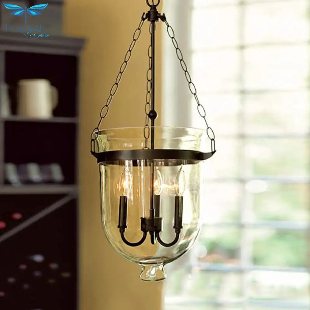Birdun - Industrial 3 - Light Suspension Chandelier With Clear Glass Urn Shade