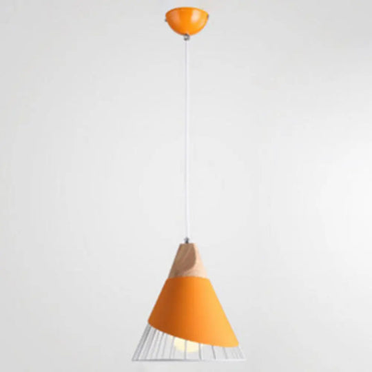 Birdun - Nordic 1 - Light Wire Cage Pendant Lamp Macarons Style Metal Living Room Hanging Orange