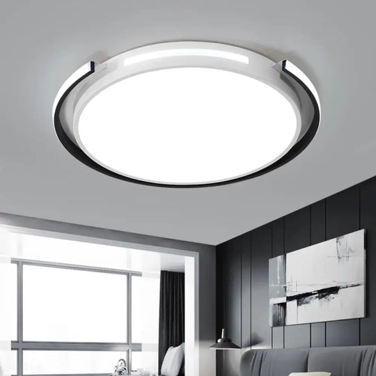 Black And White Round Ceiling Light With Acrylic Shade - Minimalism Led Flush Mounted Lamp Black -