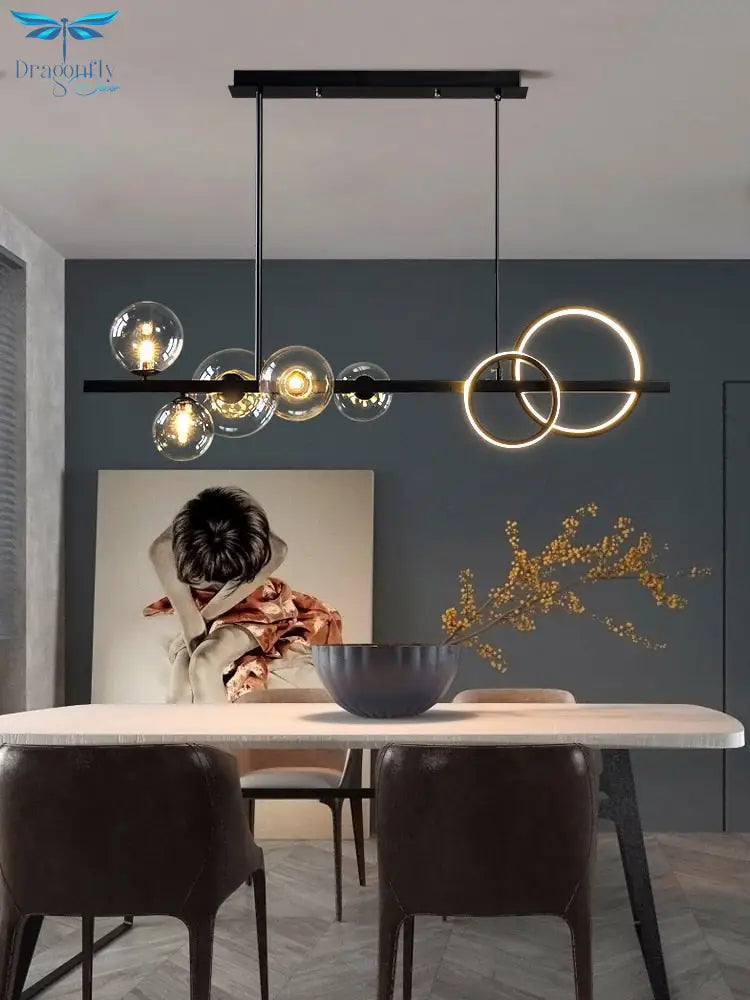 Black Chandelier For Home Kitchen Living Dining Room Modern Vintage Glass Ball Led Hanging Ceiling