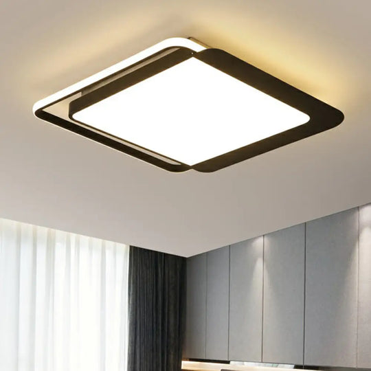 Black Square Led Flush Light With Acrylic Shade - Minimalist Mount Ceiling Fixture / 18’ Remote