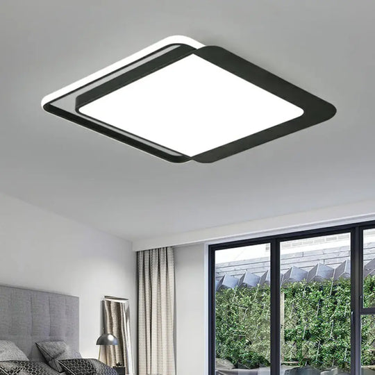 Black Square Led Flush Light With Acrylic Shade - Minimalist Mount Ceiling Fixture / 18’ White