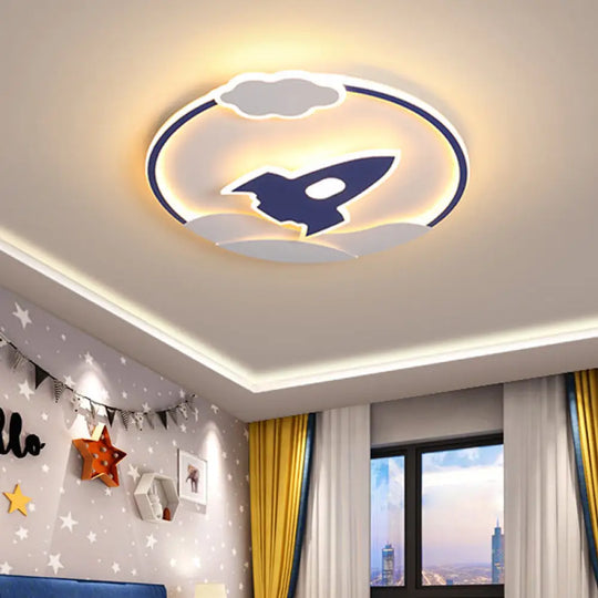 Blast Off To Bedtime: Blue Space Rocket Led Flushmount Lamp For Kids’ Bedrooms / Warm Ceiling Light