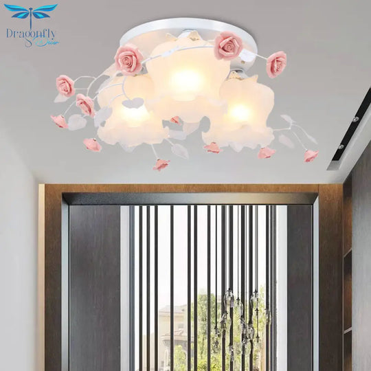 Blooming Beauty: Opal Glass 3 - Head Flush Mount Ceiling Light With Countryside Charm In