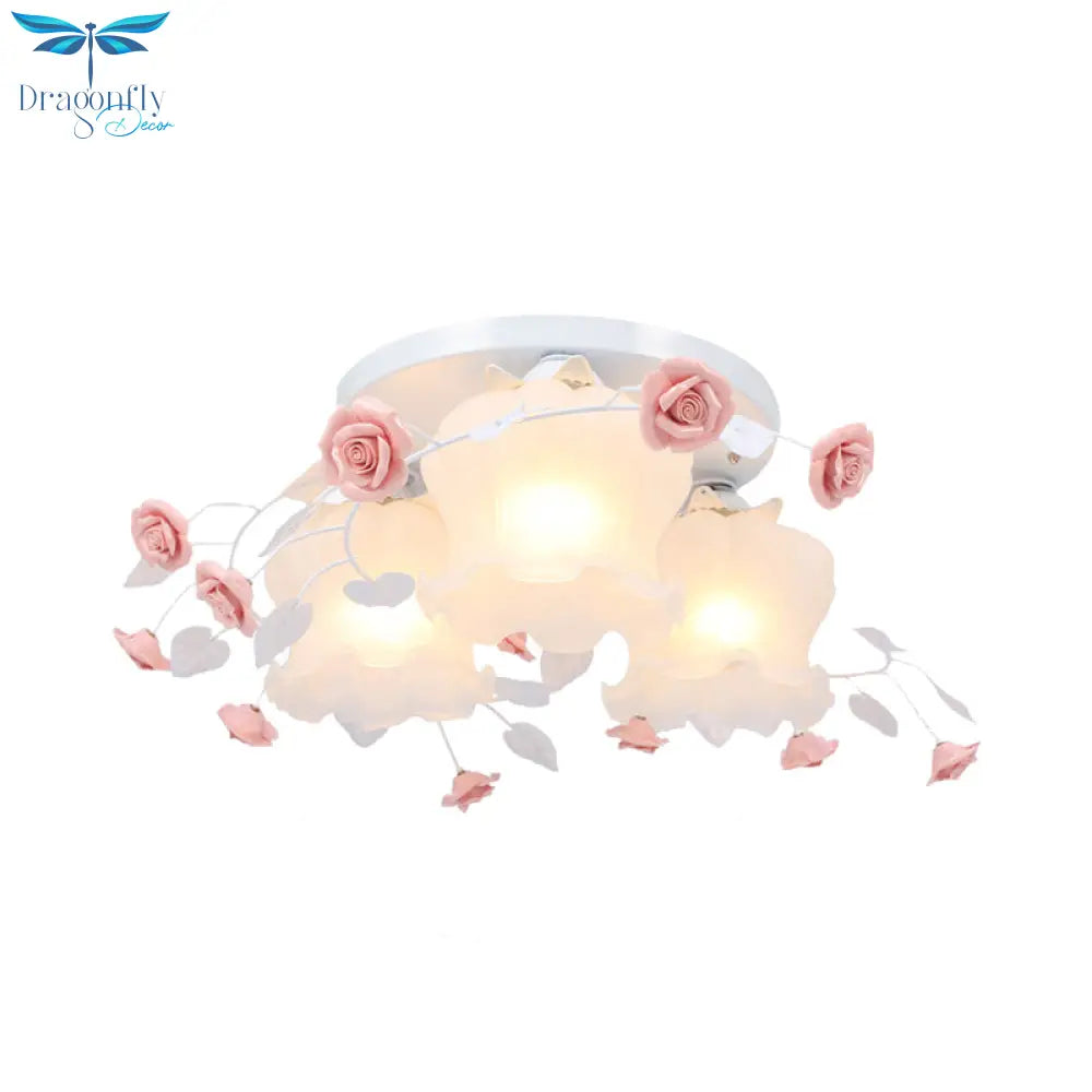 Blooming Beauty: Opal Glass 3 - Head Flush Mount Ceiling Light With Countryside Charm In