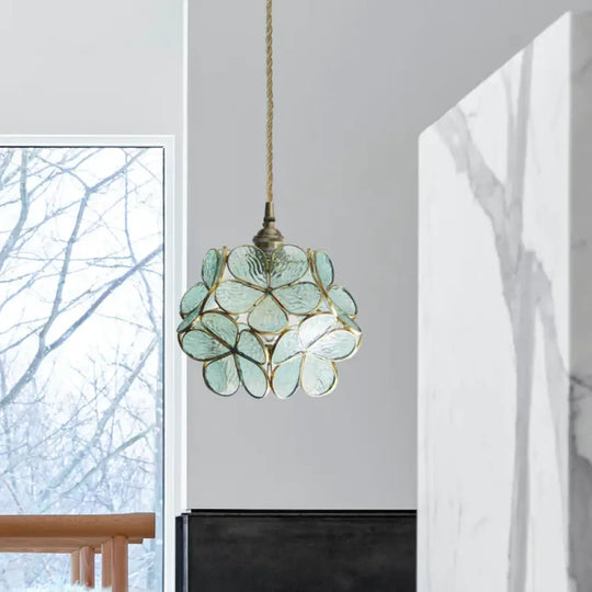 Blooming Beauty: Tiffany Style Pendant Light With Captivating Colors Sky Blue Lighting