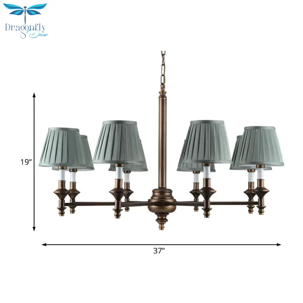 Blue Cone Pleated Shade Chandelier Light Fixture Nordic Fabric 6/8 Lights Living Room Hanging