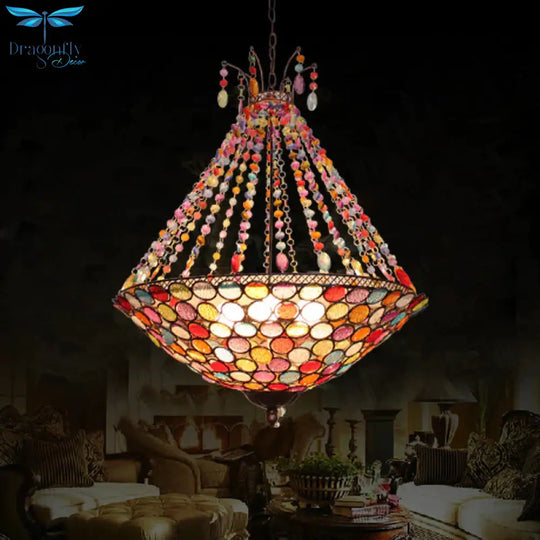 Bohemia Antique Copper Pendant Lighting With Bowl Shade 1/3/5 - Bulb Crystal Ceiling Hanging Light